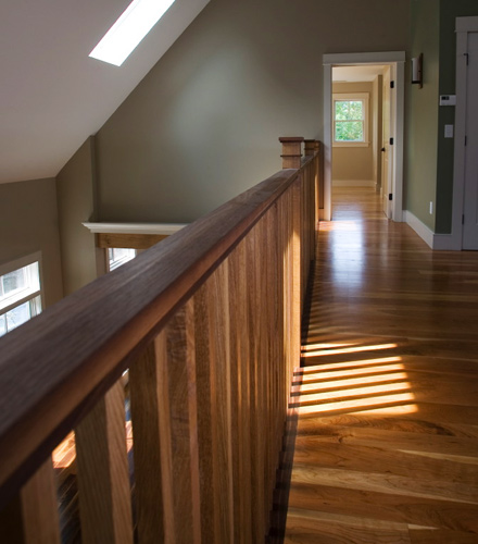 Cherry Floor. Walnut Handrail.